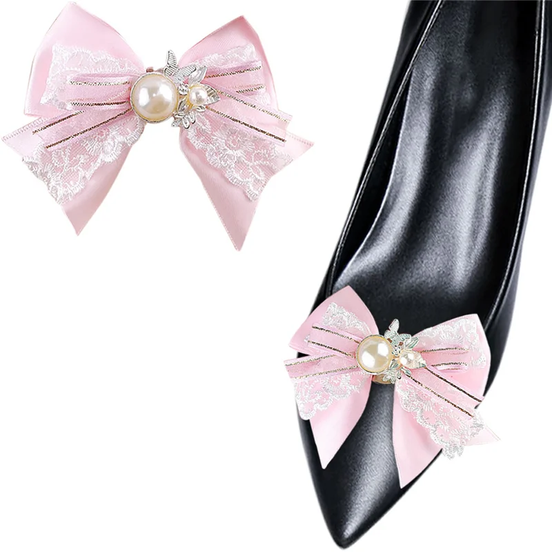 

1 Pair Pink Lolita Shoe Clips Elegant Pearl Shoe Embellishment Detachable Shoe Decoration Ladies Shoe Buckle for DIY Accessories