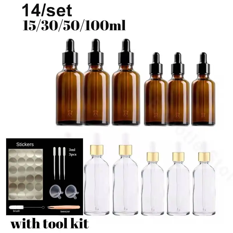 14PCS 15/30/50/100ml Essential Oil Dropper Bottle
