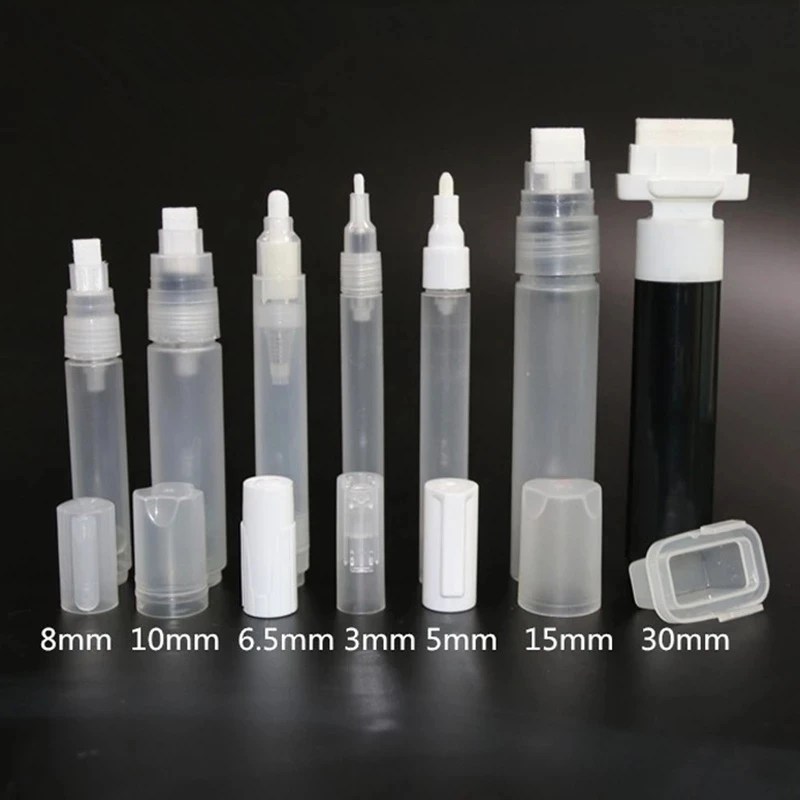 7 pcs/set Plastic Empty Pen Rod 3mm 8mm 10mm 15mm 30mm Barrels Tube for Graffiti Pen Liquid Chalk Markers Paint Pen Accessories