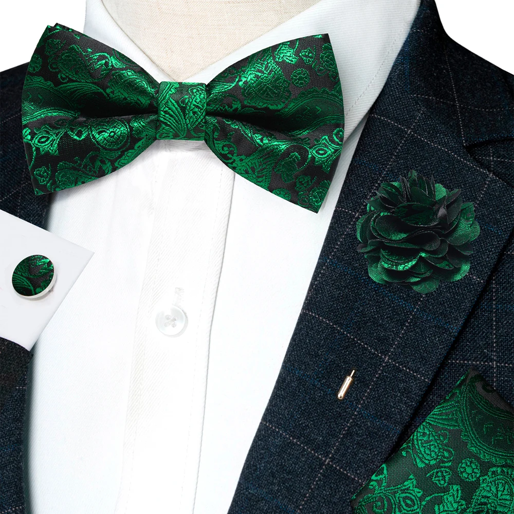 Champagne Silk Jacquard Paisley Bow Tie Set - Pre-tied Bowtie Brooch Hanky  Cufflinks for Weddings  Business