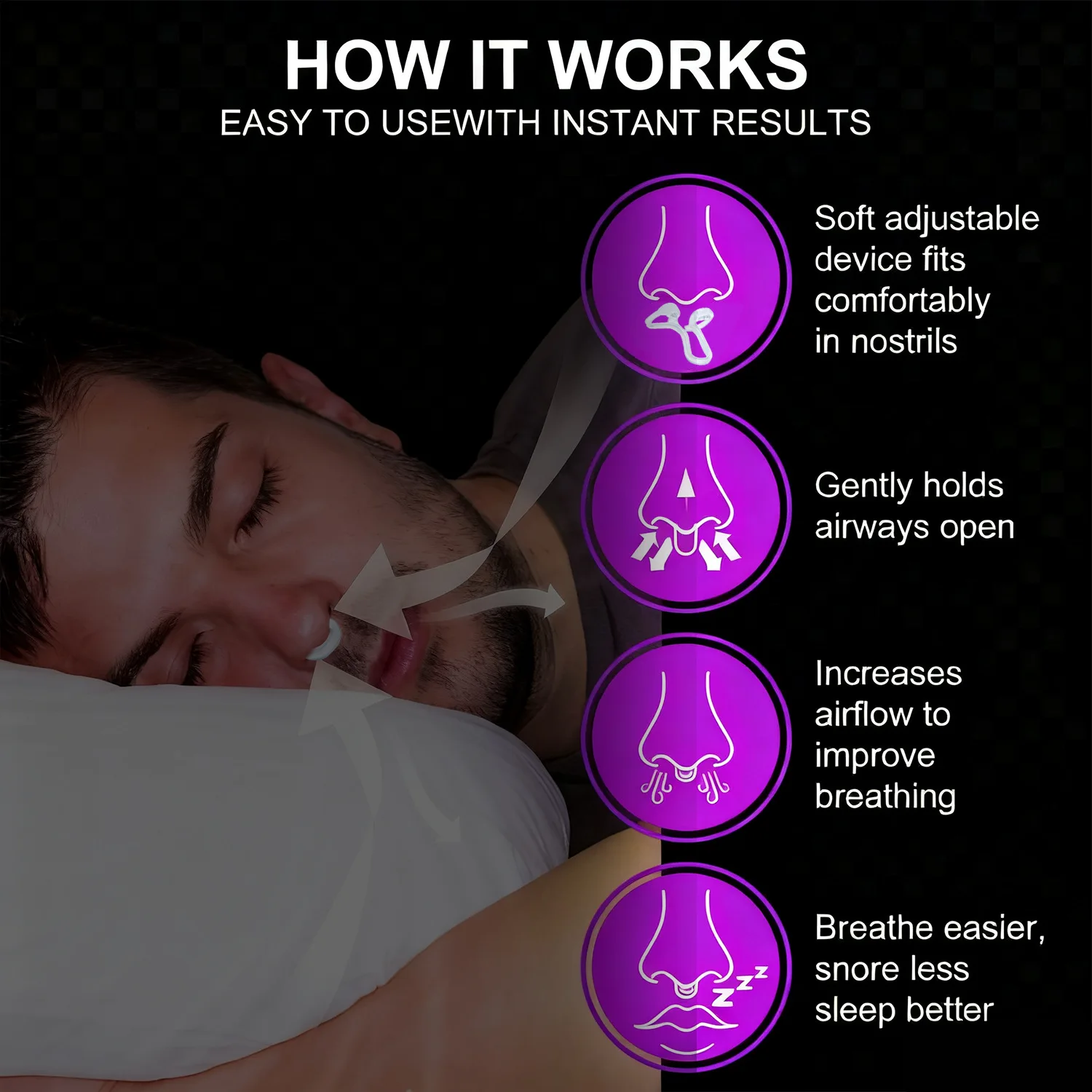 Stop Snoring Device,Silicone Elastic Nose Clip Anti-Snoring Supplies Nasal Dilator for Better Sleep & Improved Airflow