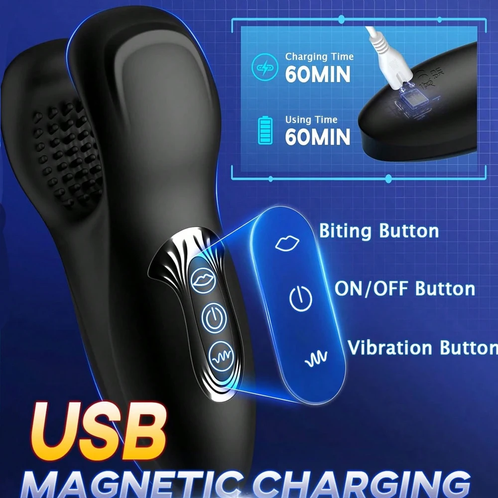 Male Glans Stimulate Massager Penis Delay Trainer Vibrator Bite Male Masturbator Auto Oral Climax Adult Sex Toy for Couple Male Sex Toys