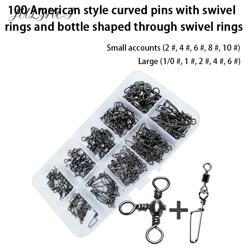 

100 шт., поворотное кольцо в американском стиле с изогнутыми штифтами + поворотное кольцо для середины прохождения бутылочного типа, соединительное рыболовное снаряжение, маленькие аксессуары