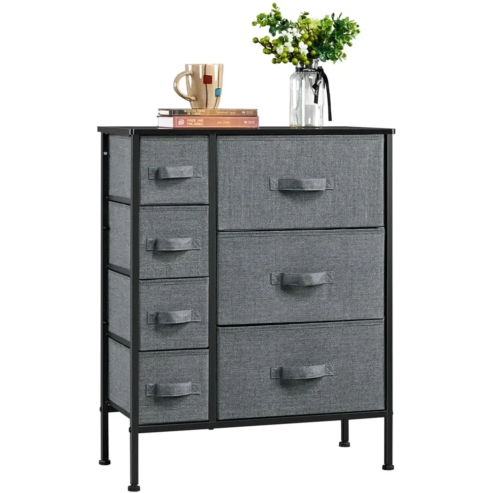 

SmileMart 7-Drawer Fabric Storage Tower with Black Metal Frame, Dark Gray