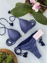 

2022 Ribbed Bikini Set Halter Swimsuit Women Folds Bathing Suit High Cut Solid Bandage Swimwear Female Bather Bathing Suit