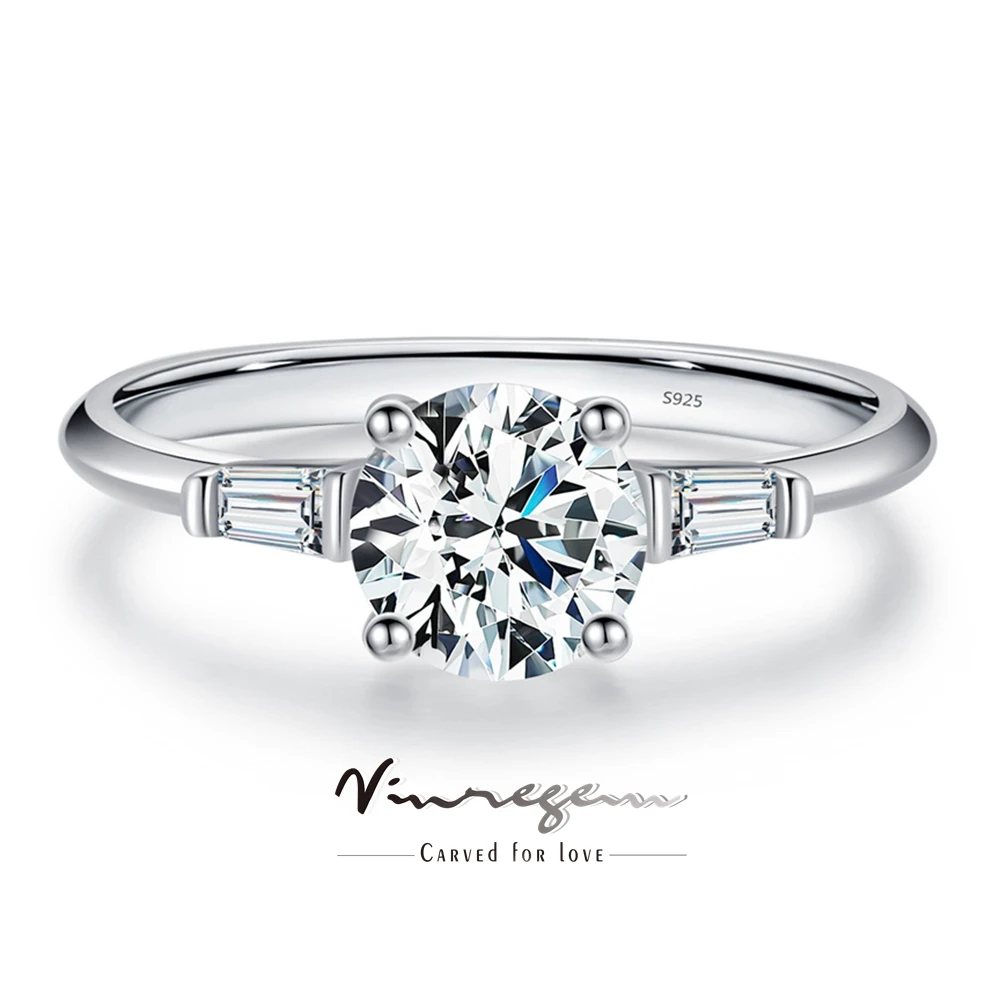 Vinregem 6.5 MM Round Cut Lab Created Sapphire Gemstone Classic Ring 100% 925 Sterling Silver Engagement Fine Jewelry Wholesale
