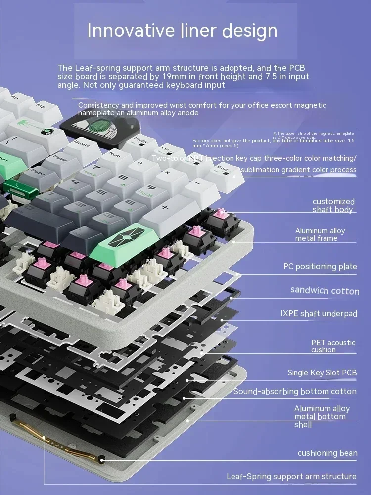 Keyverse Infi100 기계식 키보드, 3 가지 모드 무선 블루투스, 알루미늄 합금, RGB 핫 스왑, 사무실 게이머 PC 게임용 키보드 선물