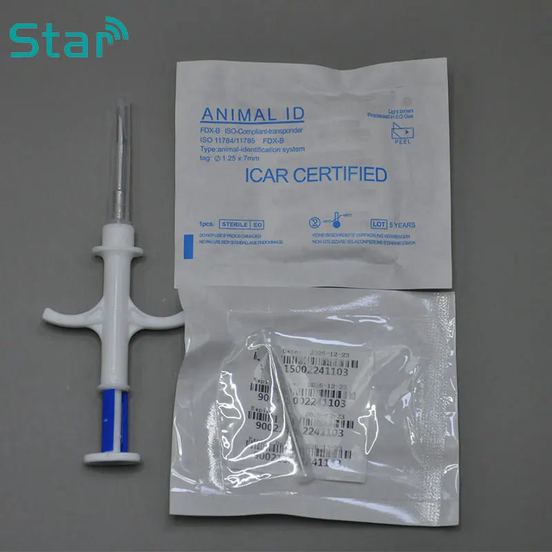 1.4x8mm Separated Microchip Syringe  Chip Needle FDX-B Pet ID Tag 134.2KHz Animal Injector Matching Recycle Plastic Injector