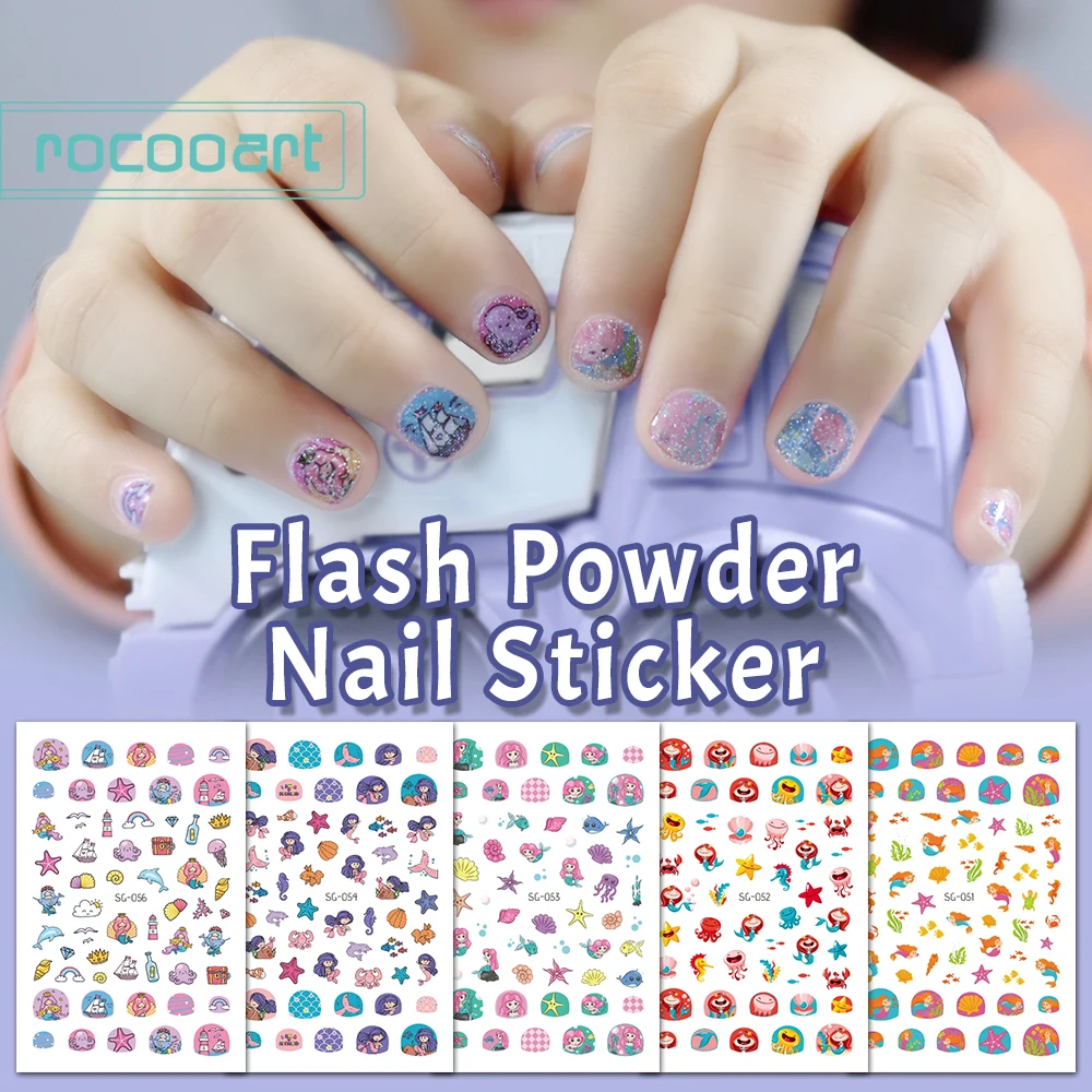 RocooartFlashPowderNailStickersforKidsCuteMermaidNailArt