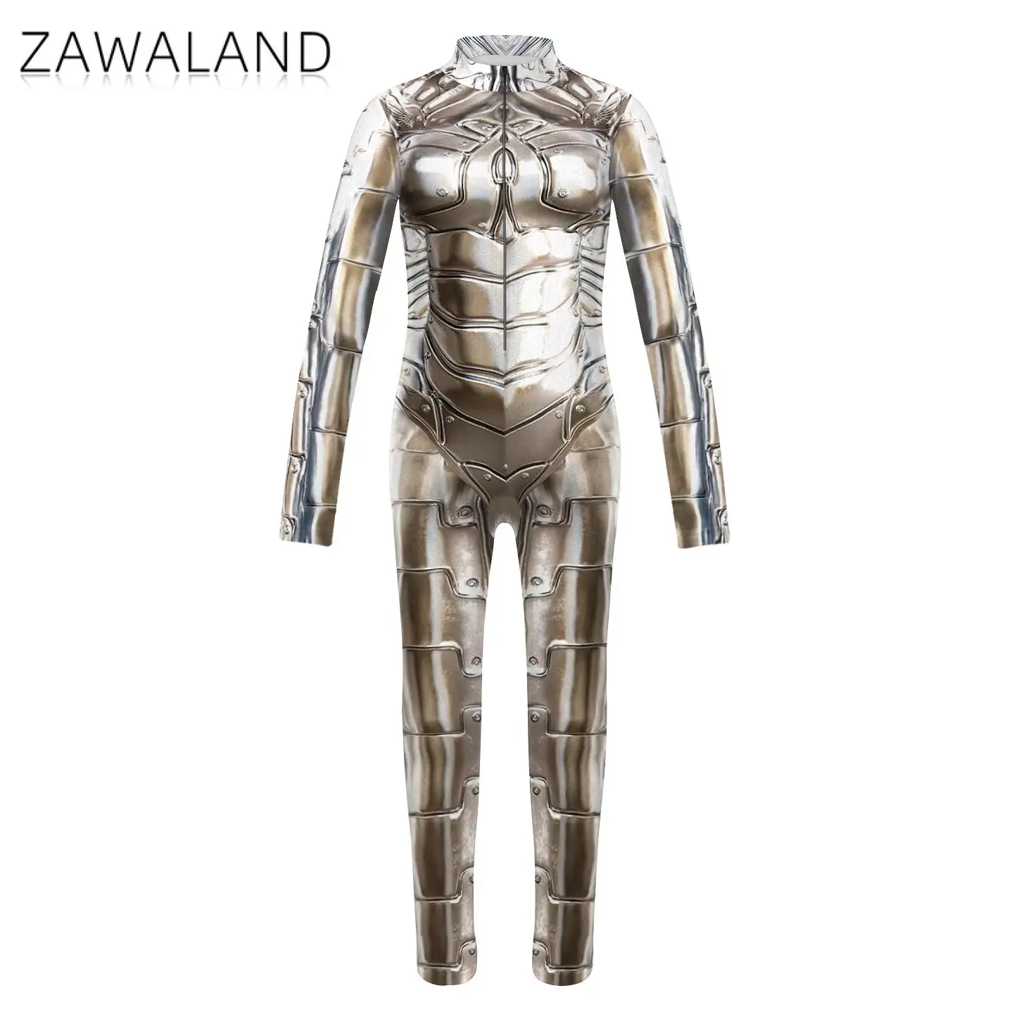 Zawaland Children Girls Cosplay Punk Robot Costume Printed Jumpsuit Suit Halloween Party Kids Clothes Festival Gifts Zentai