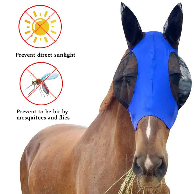 1pc Anti-Fly Mesh Equine Mask Horse Mask Stretch Bug Eye Horse Fly Mask with Covered Ears Horse Fly Mask Long Nose with Ears 3