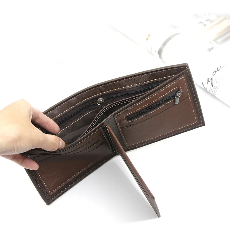2024 Short Men Wallets New Fashion Zipper Coin Pocket Name Engraved Male Purses High Quality Brand Slim Card Holder Men's Wallet 5