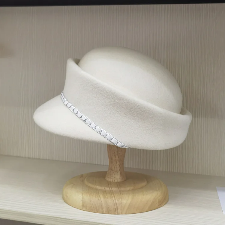 Ullfilt pillbox-hatt för dam elegant vintage vinter-beret_voghion.com