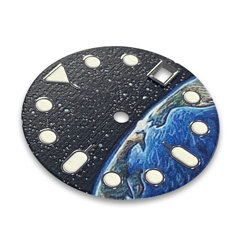 28.5mm S Logo Starry Earth Dial Single Calendar Fit NH35/36/4R/7S Movement C3 Green Luminous Watches Modification Accessories
