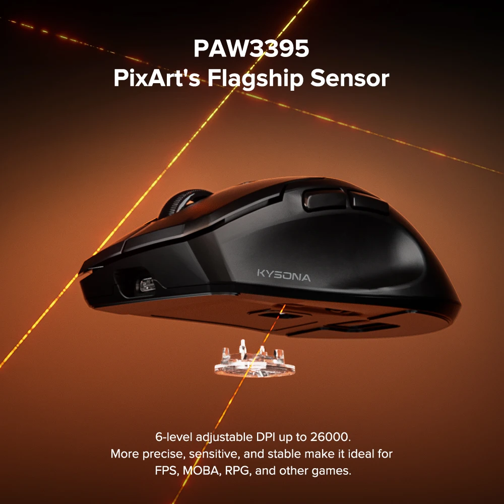 KYSONA Uranus Pro PAW3395 Wireless Gaming Mouse 54g Lightweight 8KHz Polling Rate 26000DPI Ultimate Optical Sensor for Laptop PC gaming mouse wireless mouse wireless gaming mouse wireless optical mouse