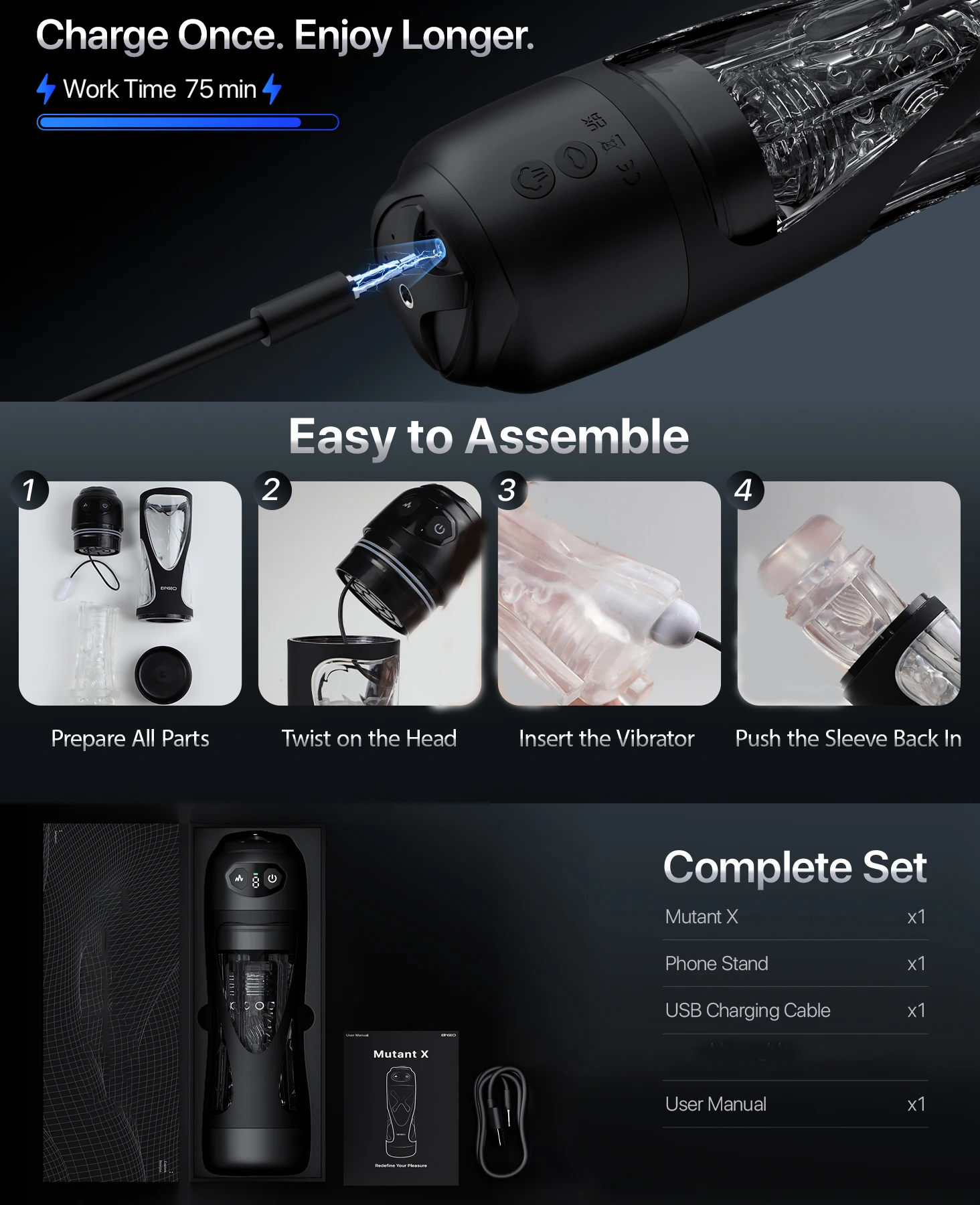 HeartCaptor Automatic Male Stroker 7.1 Inch Deep Sleeve with Phone Holder 7 Suction Vibration Modes - Details 2