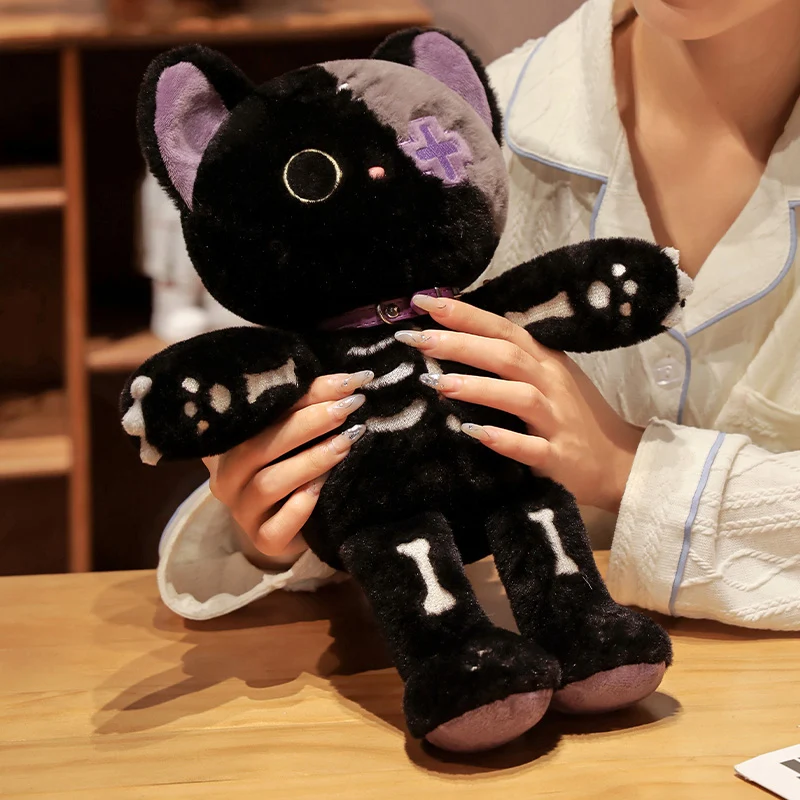 39cm Kawaii Dark Serie Black Devil Skeleton Cat Plush Toy