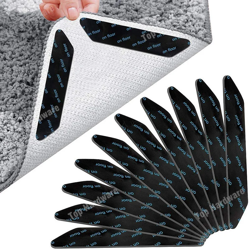 8pcs Carpet Anti Slip Stickers Anti Curling Patch Reusable Washable rug tape Fixed Floor Rug Mat Gripper Corners Pad