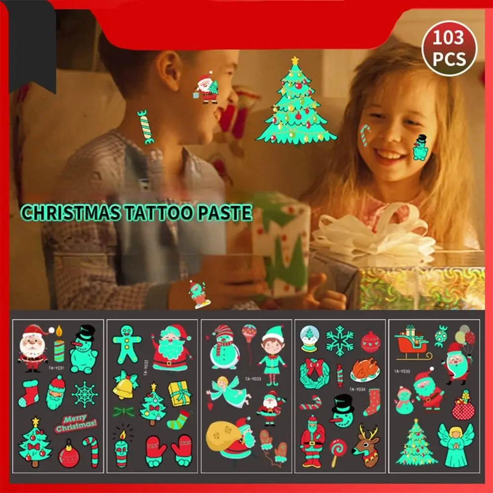

Waterproof Santa Snowflake Glowing In Dark Party Decorations Temporary Tattoo Luminous Tattoo Sticker Christmas Tattoo