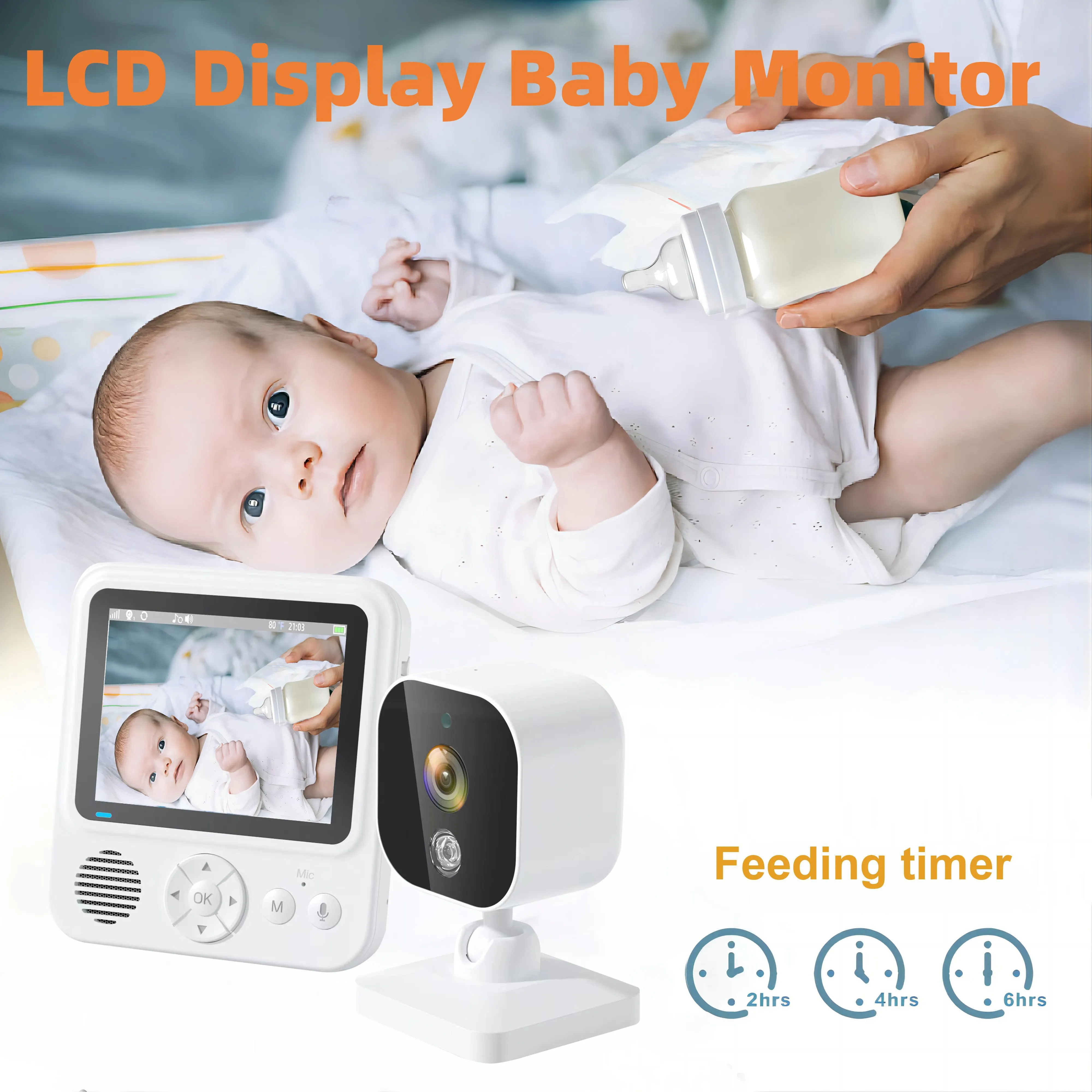 2.8 Inch 2.4GHz Wireless Baby Monitor 1280P Wifi Camera IPS LCD 2 Way Audio Talk 1500mAh Battery Night Vision 4 Meters