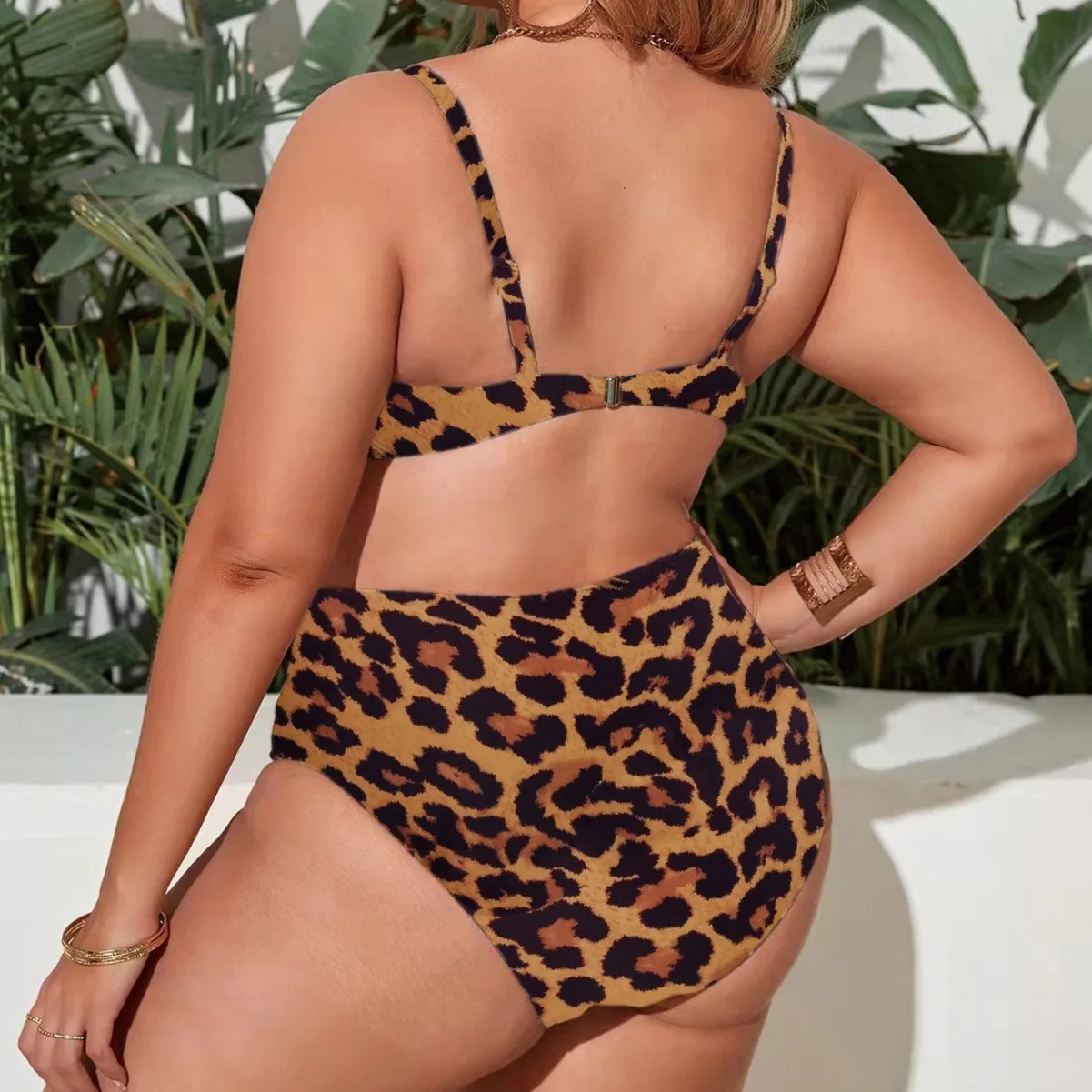 Large Size 4XL Women Sexy V Neck Swimsuit New Leopard Patchwork Tie-up Swimwear High Waist Push Up Thong Bathing Suits Tankini