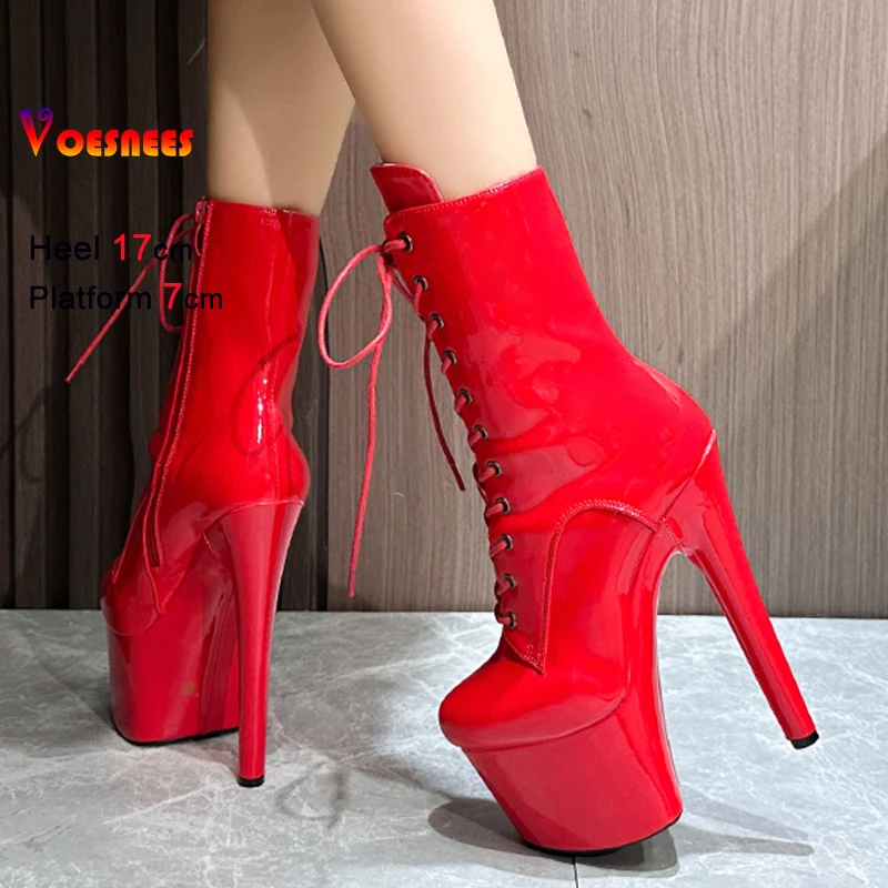 Women Ankle Boots Spring Autumn NightClub Stilettos 17cm Thin Heels Platform Shoes Woman Botas Mujer Party T-show Model Boots