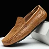 2023 Summer Men Casual Shoes Luxury Brand Genuine Leather Mens Loafers Moccasins Hollow Out Breathable Slip on Driving Shoes