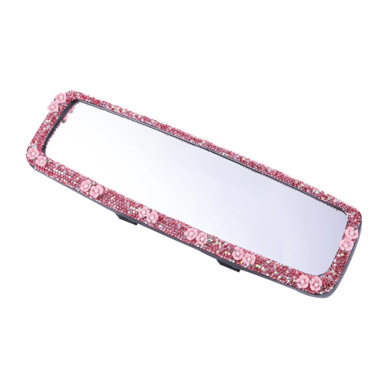 Flower Diamond Car Rearview Mirror Cover for Women Rhinestones Rear View Mirror Bling Car Accessories Interior for Girls