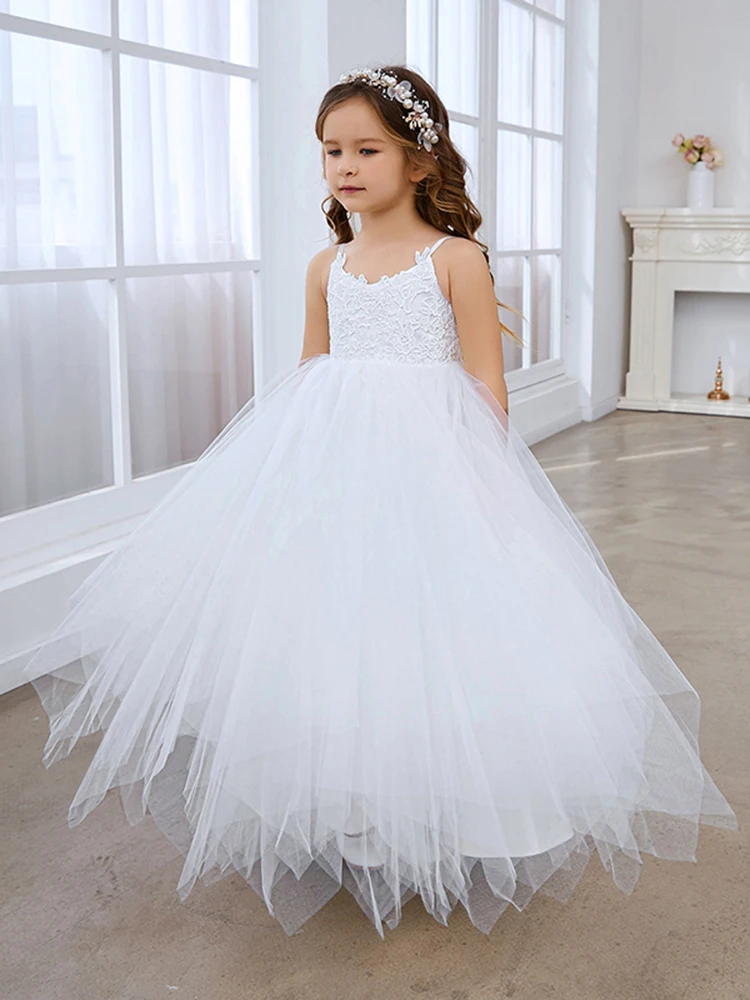 Princess Girls Dresses For Wedding Beads Ball Gown Kids Pageant Gowns First Holy Communion Dress