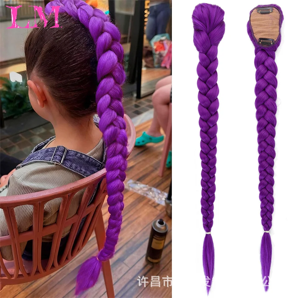 LM 합성 퍼플 브레이딩 헤어 프리 스트레치드 소프트 야키 합성 크로셰 헤어 브레이드 익스텐션 핫 워터 세팅 핑크 헤어