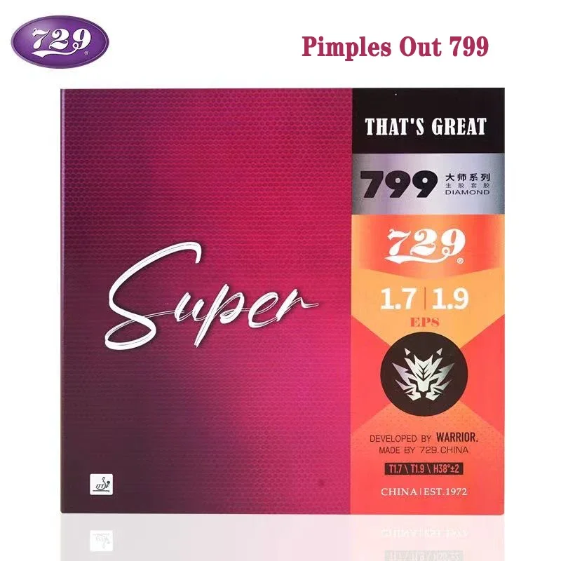 오리지널 729 프렌드십 워리어-799 생고무 다이아몬드 탁구 러버 전문가용 핑퐁 러버 (스펀지 포함, 핌플 아웃)