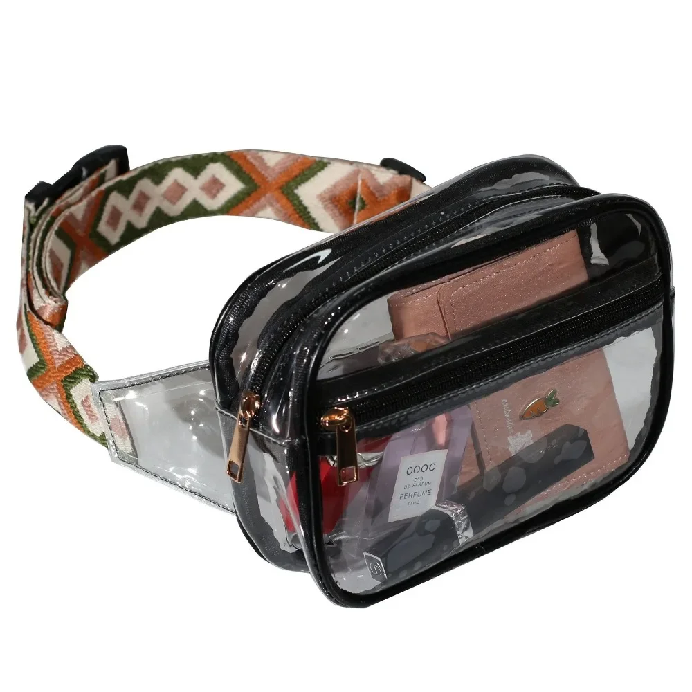 Clear PVC Sling Bags Women Fashion Vintage Leopard Guitar Strap Crossbody Chest Bag Girls Waterproof Fanny Pack Stadium Approved