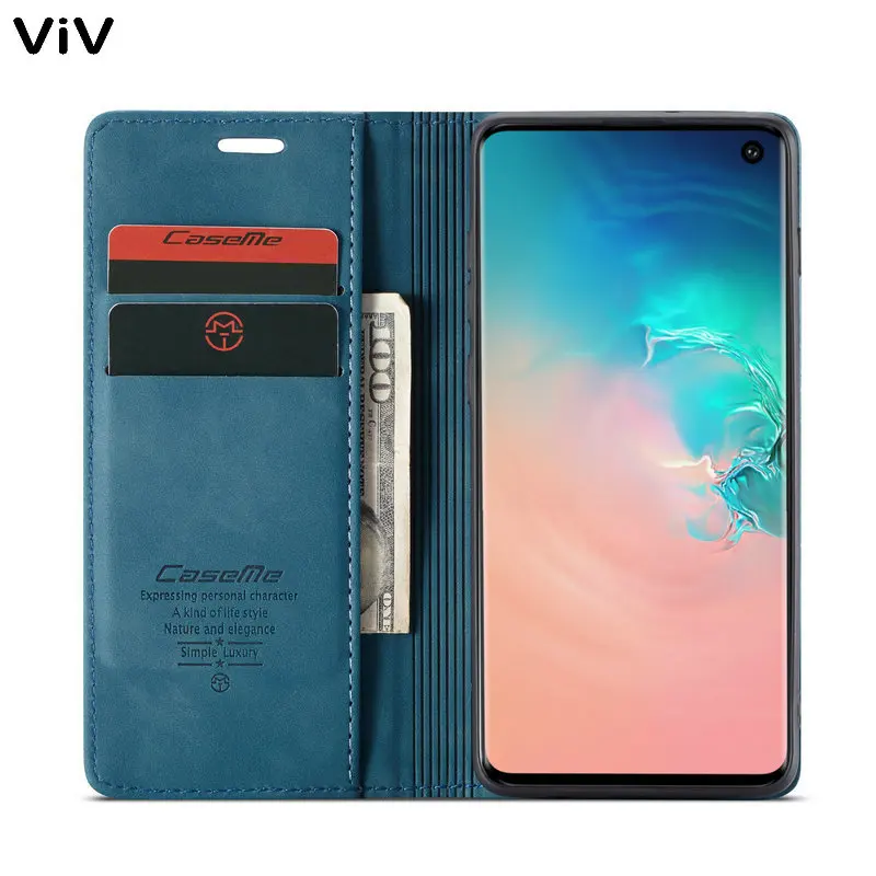 

Чехол-книжка CaseMe в стиле ретро для телефона Samsung Galaxy S10, Роскошный кожаный флип-чехол с 2 отделениями для кредитных карт и магнитной застежкой, 2021