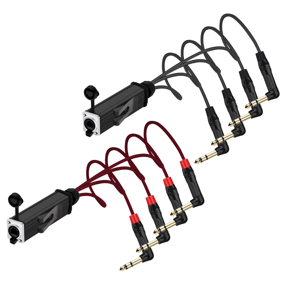오디오 TRS 스테레오 수 플러그 케이블, RJ45 CAT5 암 네트워크 신호 확장기 분배기, 4 채널, 6.35mm 직각, 1/4 인치