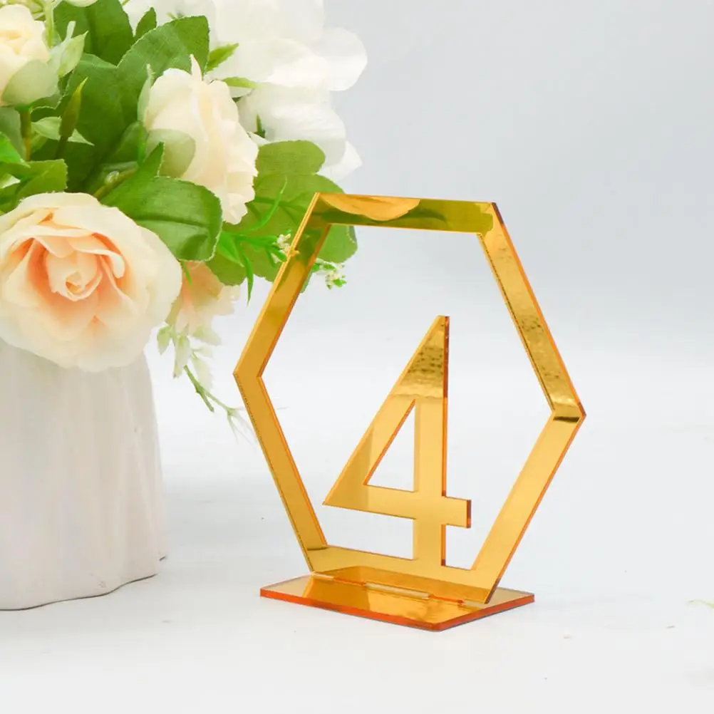 10Pcs Table Number Plates Digital Signage Wedding Reception Banquet Menu Card Holders Golden Clear Numbers Festive Party