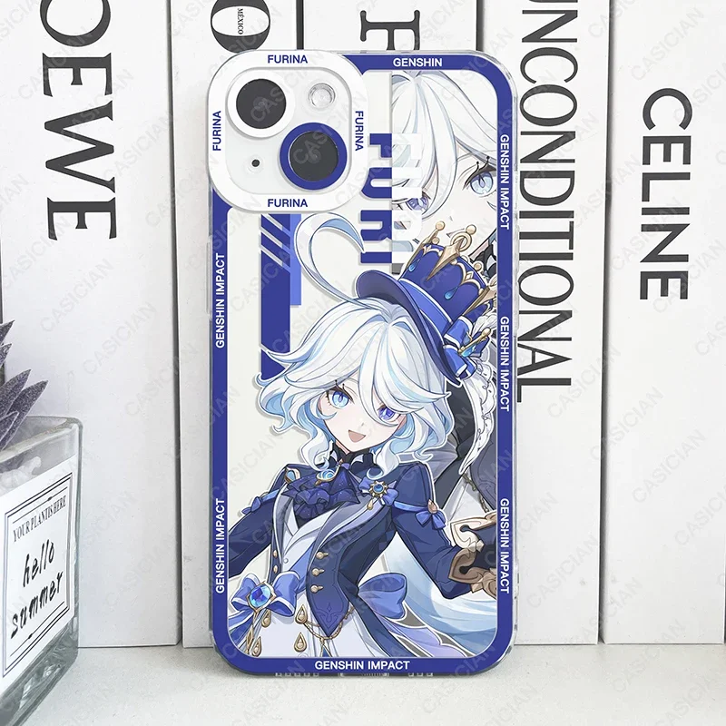 thumbnail image 1 of Funda Genshin Impact Furina Charlotte Neuvillette Lyney Wriothesley NAVIA para iPhone 15 Pro Max 14 Plus 13 Mini 12 11, cubierta suave, 1 of 5