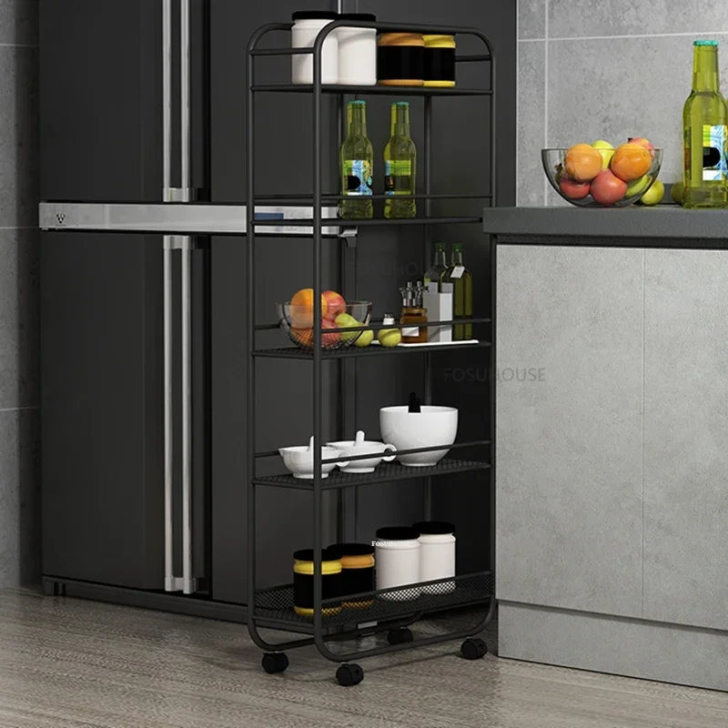 Nordic Stainless Steel Kitchen Trolley for Furniture Storage Cart Light Luxury Multifunction Multilayer Household Auxiliary Cart