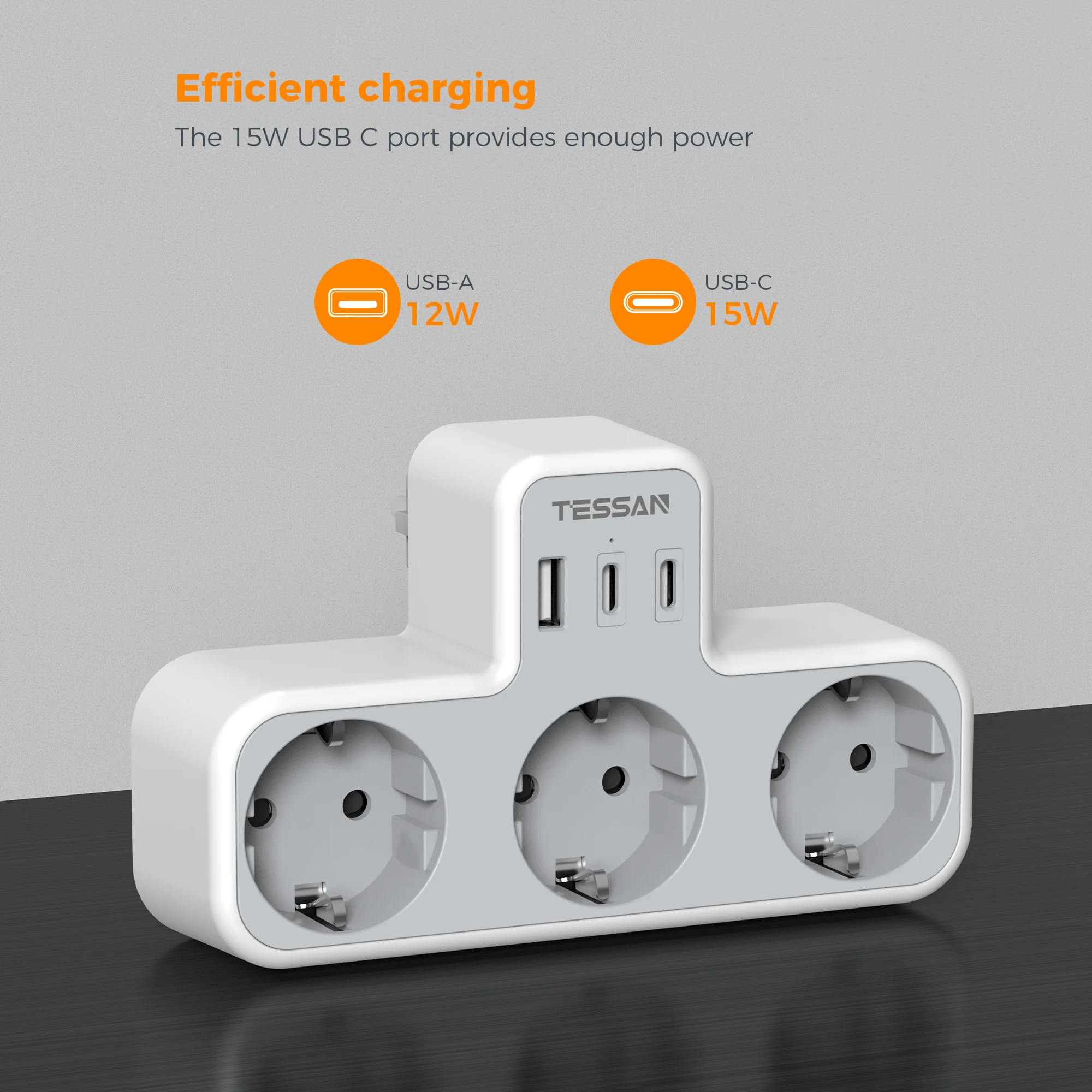 Power Plug Adapter TESSAN 3 Way Wall Socket USB Surge Protection 6-in-1 Wall Plug 3 USB Ports Smartphone Laptop Camera Travel electrical socket,power socket,plug adapter,power plug adapter