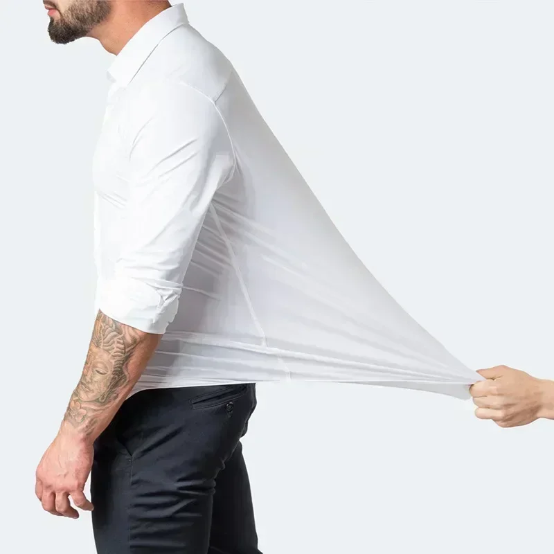 Men Long Sleeved Shirt Micro elastic silky not easily wrinkled plus size