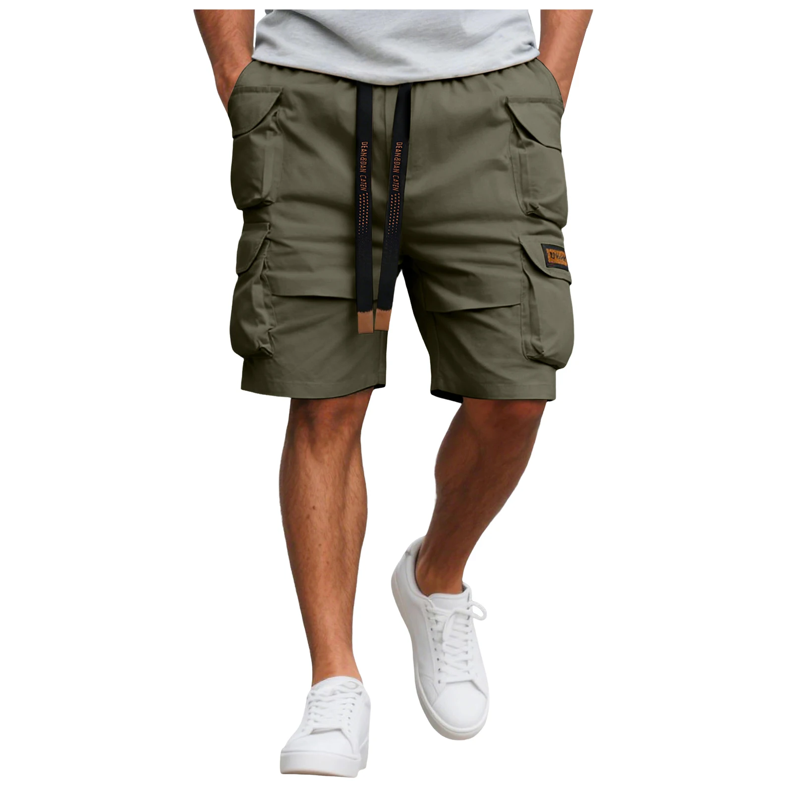 Men’s oversized cotton cargo shorts with elastic waist casual gym jogging shorts 010
