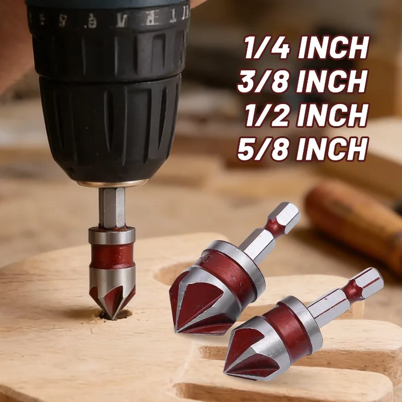 5개 고속 카운터싱크 드릴 세트 육각 샹크 82 ° 챔퍼 드릴 비트 DIY 목공용 강판 드릴링 연마 도구