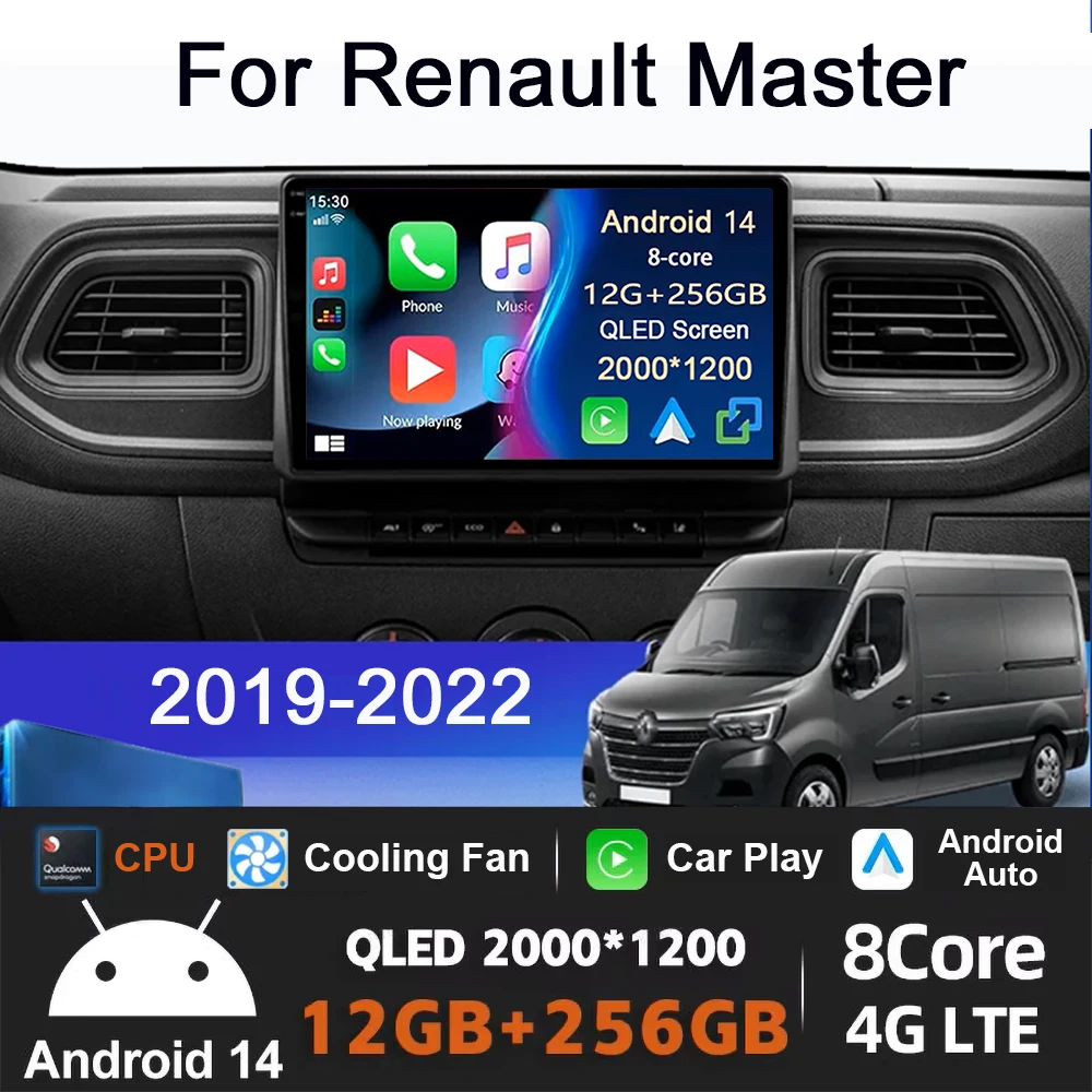 Android 14 Carplay Auto For Renault Master Car Radio Navigation DVD Video Player 2 Din Stereo 360 Camera DSP