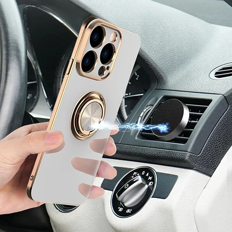 Luxury Plating Gloss Surface Silicone Phone Case with 360° Rotate Ring Holder