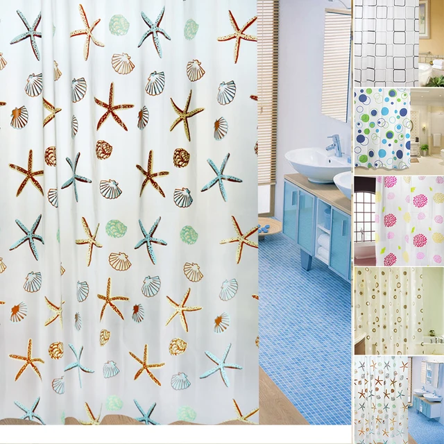 Cortinas de ducha impermeables con patrón de hibisco de estrella de mar, accesorios de baño, 180x200cm, PEVA