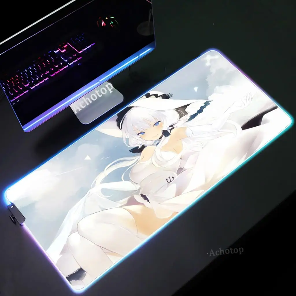 

RGB Mousepad XXL 90x40cm Azur Lane HD Print Mouse Mats Keyboard Pads Large Anti-slip Rubber Deskmat LED Locking Edge Mousemat