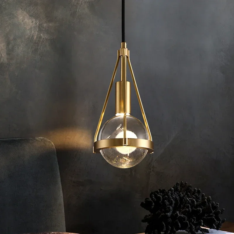 

Nordic Modern Crystal Ball Pendant Lights Fixtures Bedroom Dinning Living Room Pure Copper Hanging Lamp Lighting Luminaria