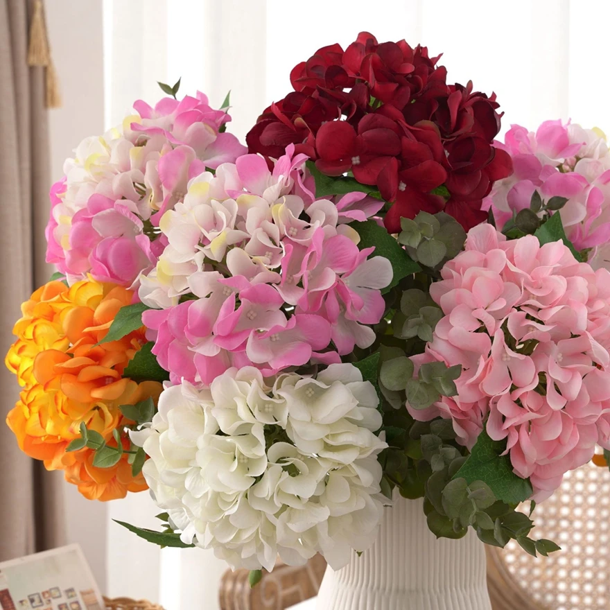 Künstliche Blumen, gefälschte Seide, Hortensien, Brautsträuße, Hochzeitsdekorationen, Zuhause, Zimmer, Tischzubehör, Garten, Party, Festival, DIY