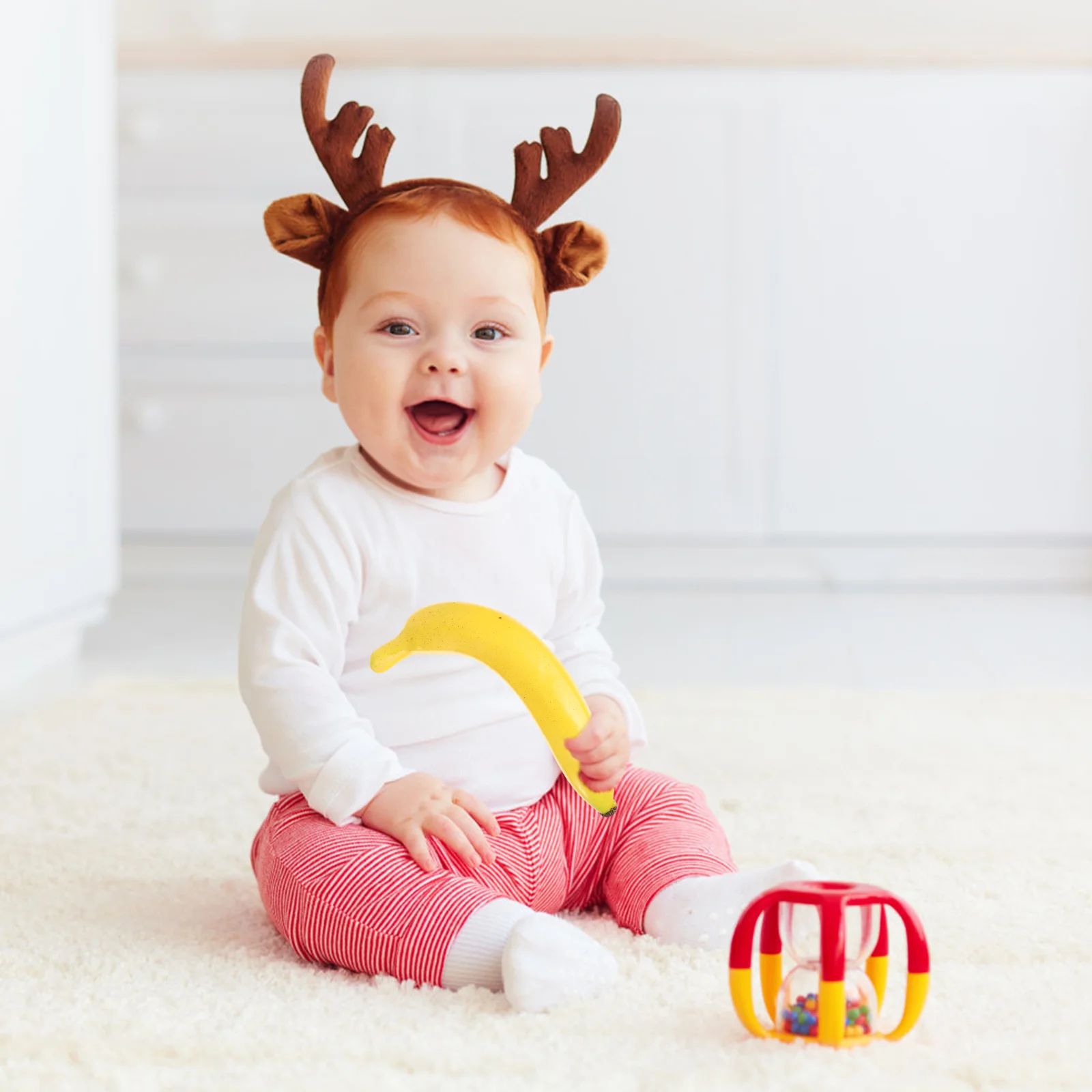 Kids Fruit Shaker Simulated Photography Early Education Props (banana)Toy Model Green Abs Baby
