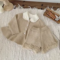 2025 nouveau bébé vêtements tricot ensemble printemps automne mignon tricoté fille pull costume tricoté hauts + PP court doux deux pièces costume 2 pièces 2