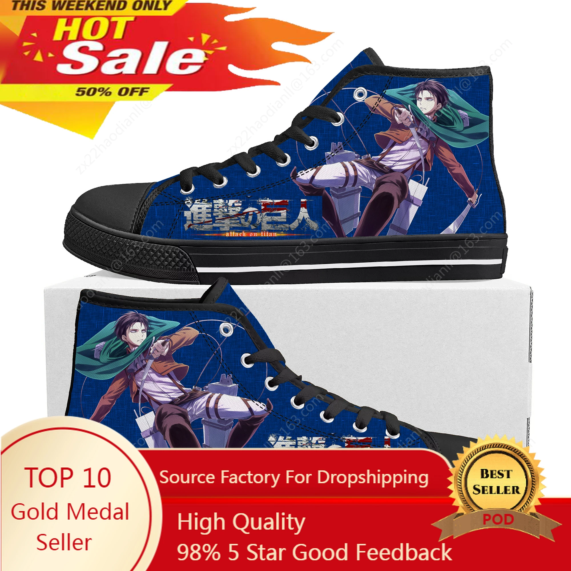 Anime Manga Attack on Titan Levi Ackerman High Top Sneakers Mens Womens Teenager Canvas Sneaker Casual Couple Shoes Custom Shoe